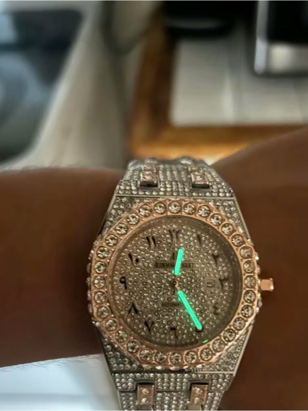 Diamond Two-Tone Watch with Luminous Hands